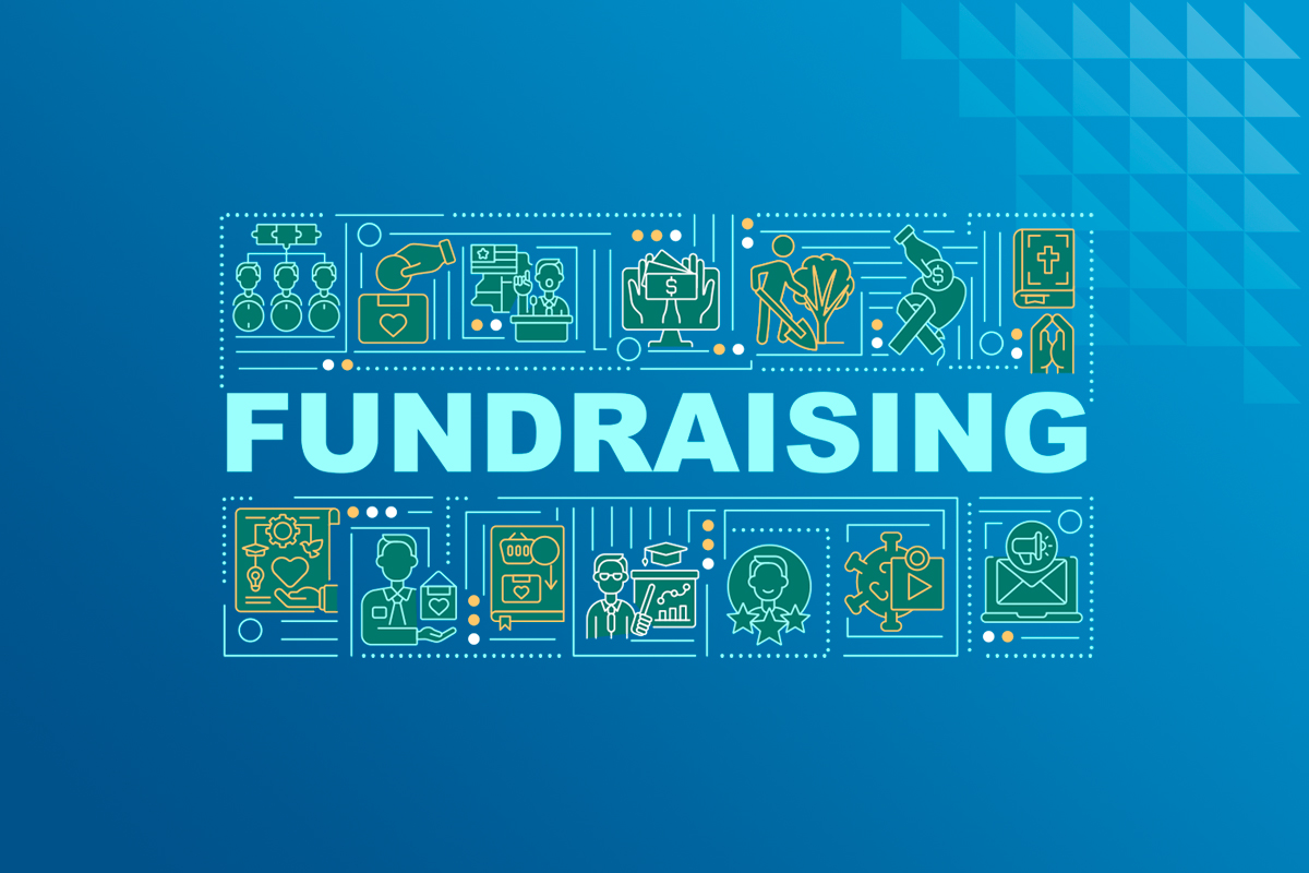 ilustração com a palavra fundraising em destaque representando captação de recursos.